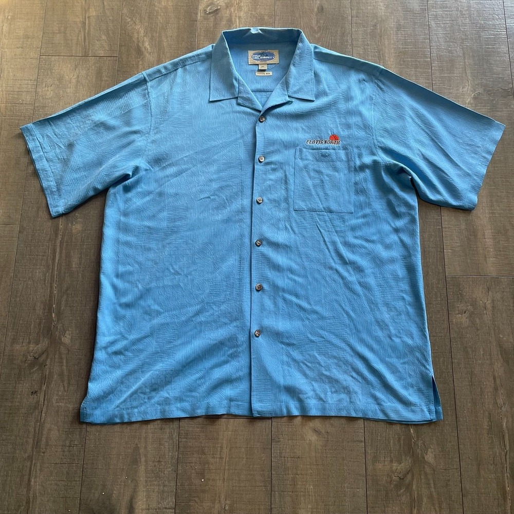 Pro Celebrity Men XXL Sky Blue Luxury Silk Button-Up Shirt Tropical Beach Summer
